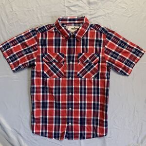 Urban Pipeline Red Blue Plaid Shirt Kids Size XL Short Sleeve Button Down Cotton